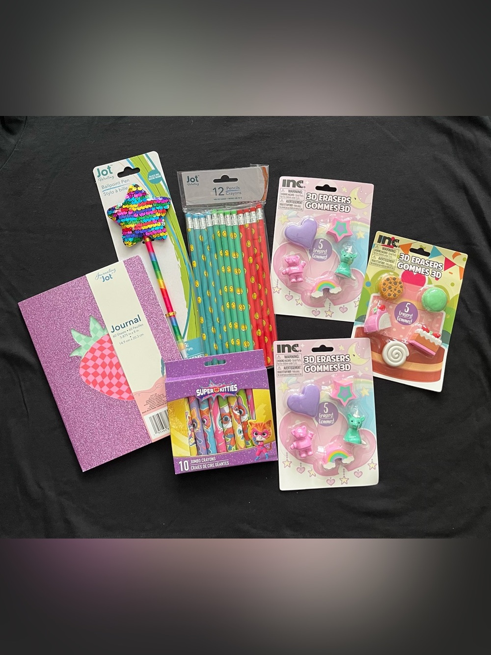 NWT Jot Girl School Bundle- Notebook, Pencils, Crayons, Erasers